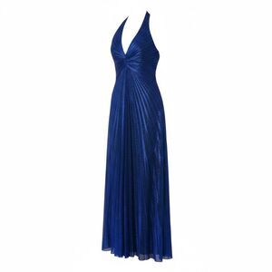 Vintage Poly Midnight Blue Halter 70's Style Evening Maxi Dress Women's Small